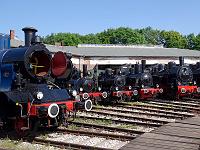 Technik 54  Dampflokomotiven, viele Dampflokomotiven, gesehen im Eisenbahnmuseum N&ouml;rdlingen am 8.6.2014.
