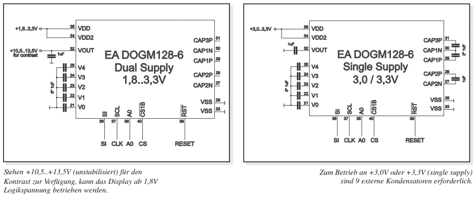 Spannungsbeschaltung des EA DOGM128x-6 Grafik-LCD-Displays