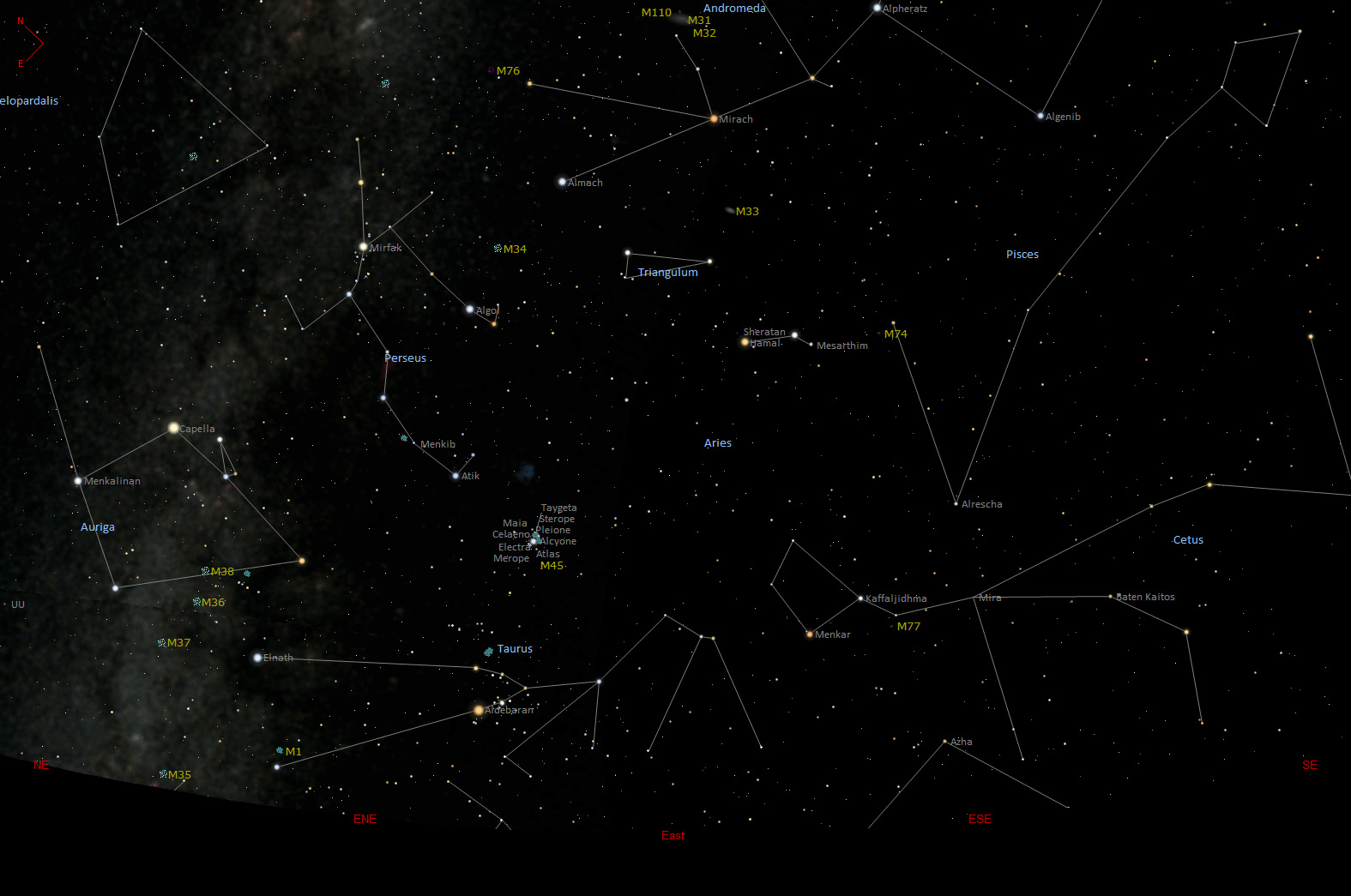 Der Sternenhimmel im Osten
