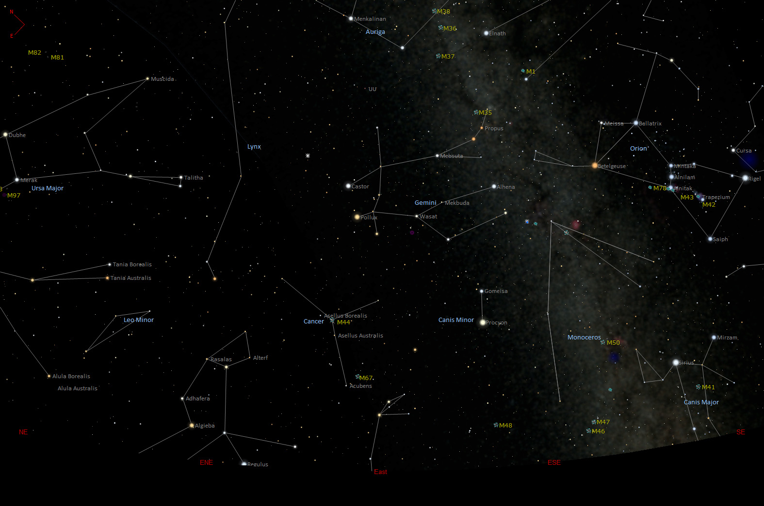 Der Sternenhimmel im Osten